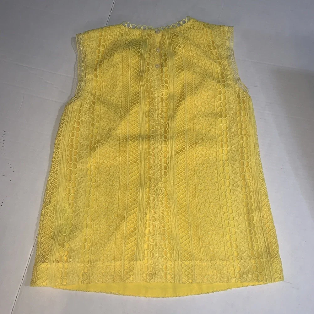 J‎ CREW Womens Size 00 Sleeveless Lined Lace Yellow Lace Crochet Tank Top Blouse - Picture 3 of 10